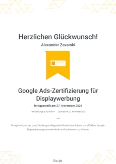 Zertifizierung Google Displaywerbung 2021