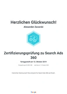 Zertifizierung Google Search Ads 360