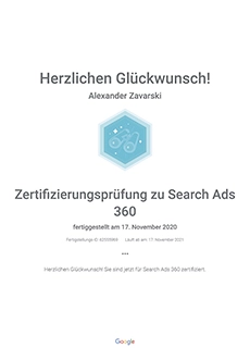 Zertifizierung Google Search Ads 360