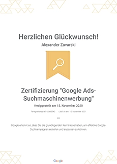 Zertifizierung Google Ads Suchmaschinenwerbung 2020