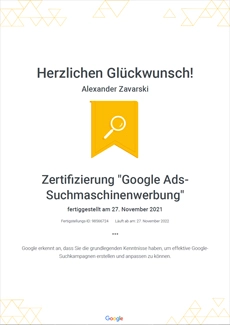 Zertifizierung Google Ads Suchmaschinenwerbung 2021
